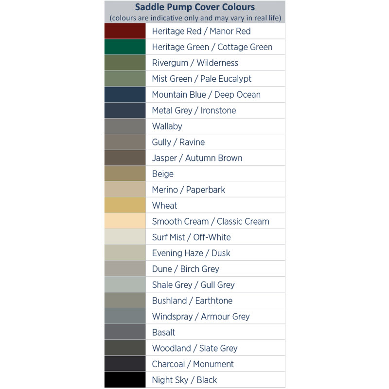 Saddle Pump Cover Colours